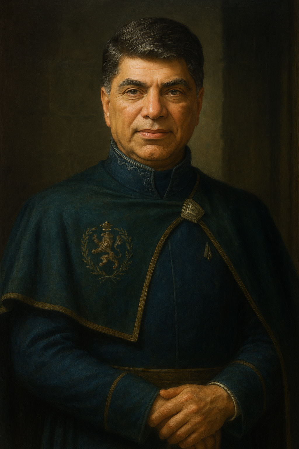 Zevi Abselet II, High Warden of Luxemburry, in the blue cloak of the Abselet house
