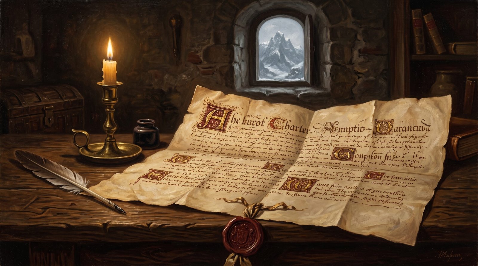 The Charter of Luxemburry on parchment with the red seal of the High Warden